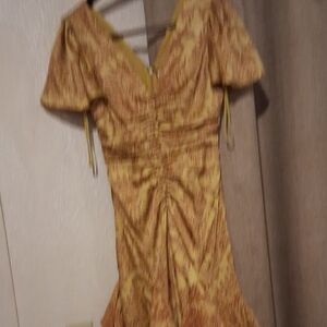 Cinq à Sept Yellow and Orange Midi Dress